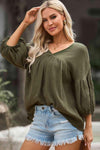 Dropped Shoulder V-Neck Blouse Blouses - Tophatter Daily Deals