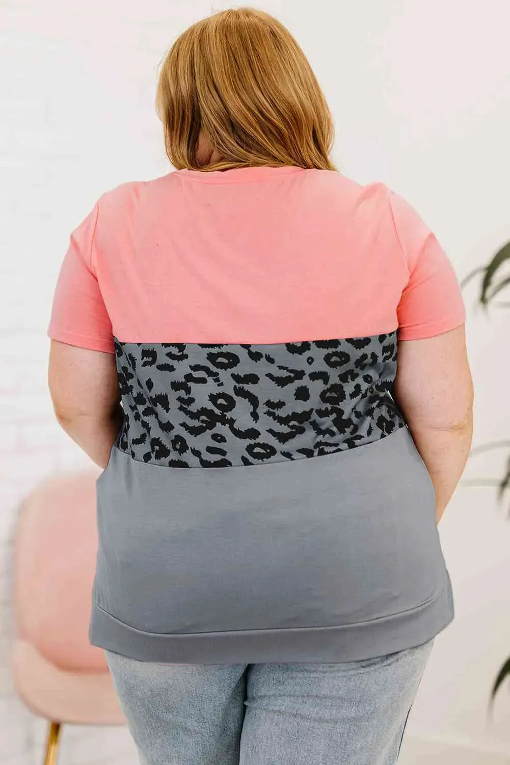 Plus Size Leopard Color Block T-Shirt Women's T-Shirts - Tophatter Daily Deals