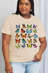 Simply Love Full Size Butterfly Graphic Cotton Tee Taupe Women's T-Shirts - Tophatter Daily Deals