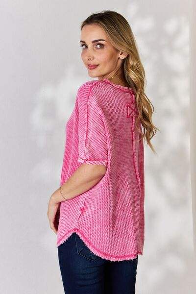 Zenana Oversized Baby Waffle Short Sleeve Top Blouses - Tophatter Daily Deals