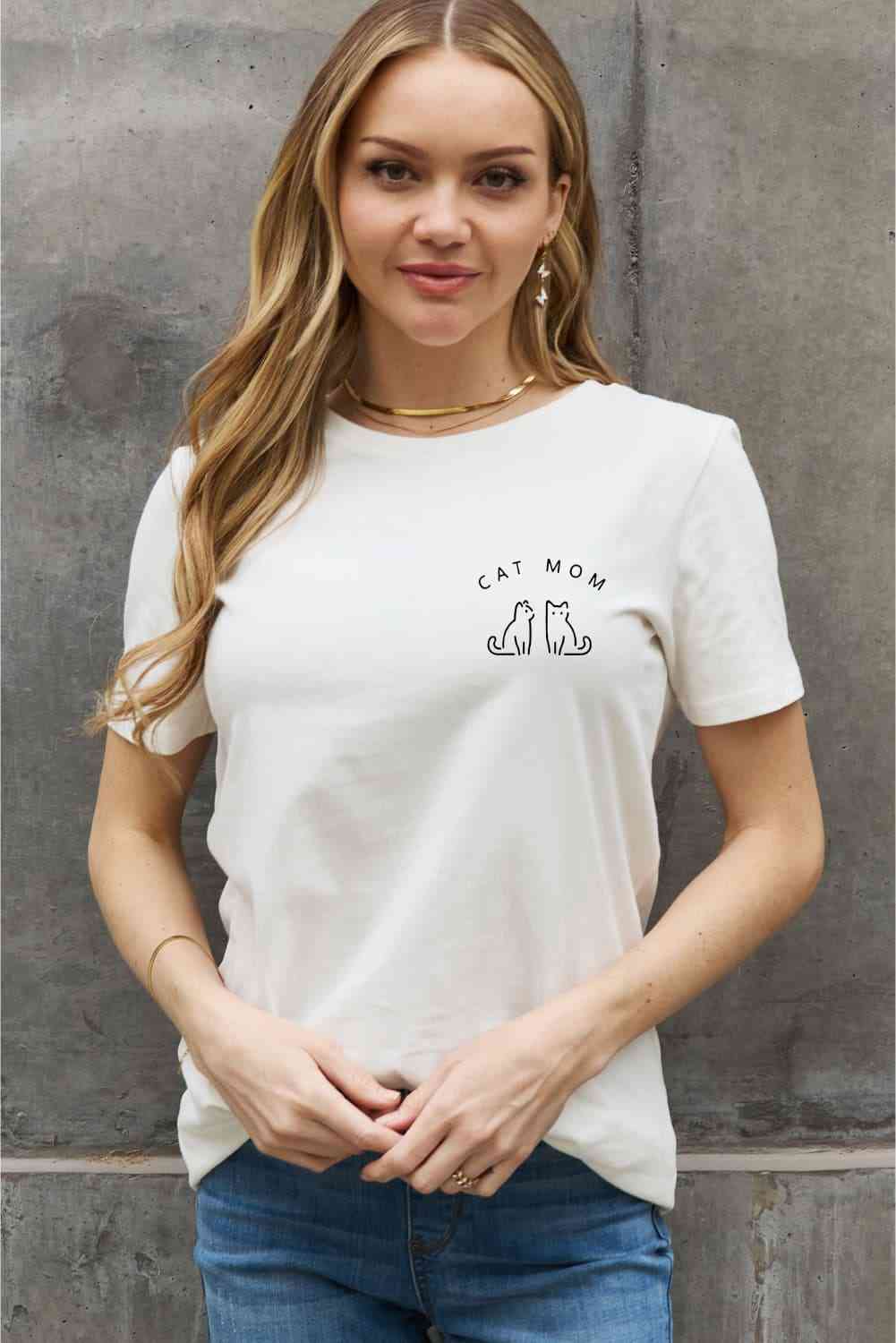 Simply Love Full Size CAT MOM Graphic Cotton Tee Women's T-Shirts - Tophatter Daily Deals