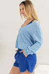 HYFVE V-Neck Stripe Texture Long Sleeve Top Blouses - Tophatter Daily Deals