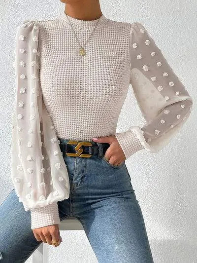 Swiss Dot Waffle-Knit Lantern Sleeve T-Shirt Women's T-Shirts - Tophatter Daily Deals