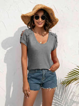 Spliced Lace Cold-Shoulder Blouse Blouses - Tophatter Daily Deals