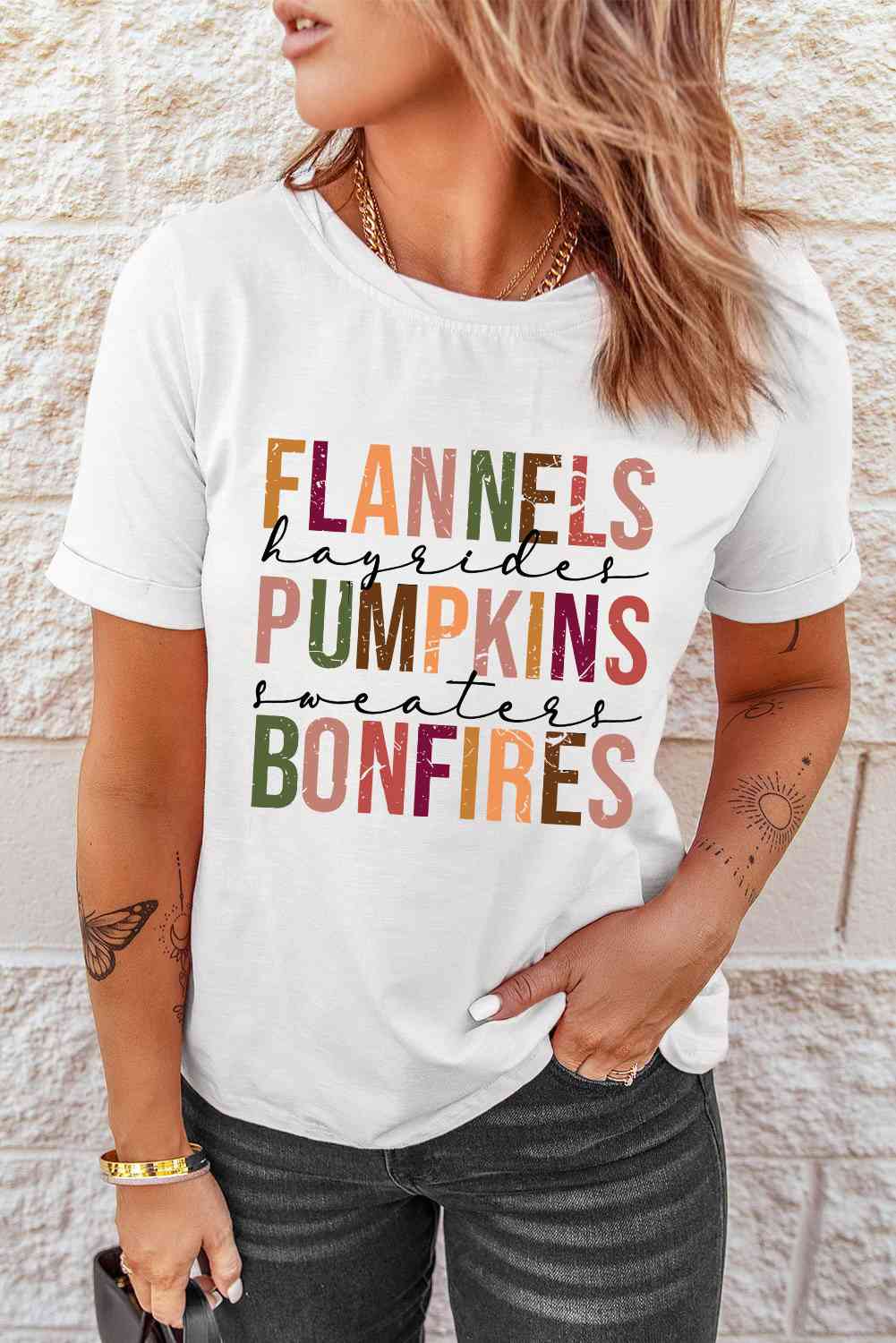 FLANNELS PUMPKINS BONFIRES Graphic Tee Women's T-Shirts - Tophatter Daily Deals