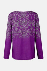 Printed Notched Long Sleeve T-Shirt Women's T-Shirts - Tophatter Daily Deals