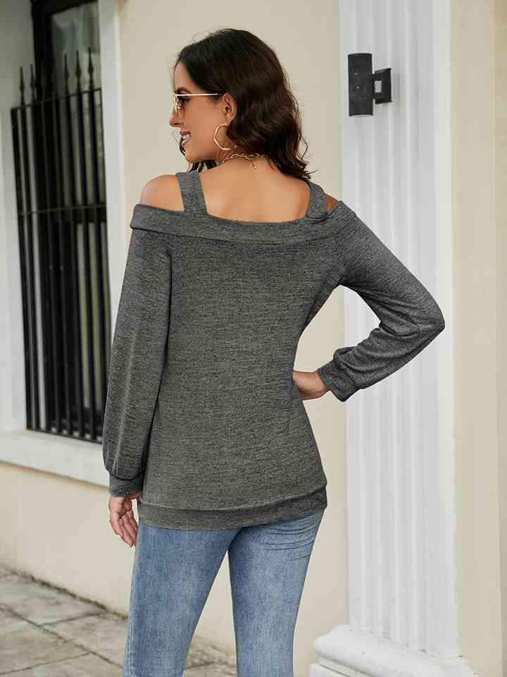 Cold Shoulder Cutout Square Neck Blouse Blouses - Tophatter Daily Deals