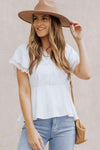 Lace Trim V-Neck Tied Peplum Blouse White Blouses - Tophatter Daily Deals