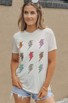 Lightning Graphic Round Neck Short Sleeve T-Shirt White Women's T-Shirts - Tophatter Daily Deals