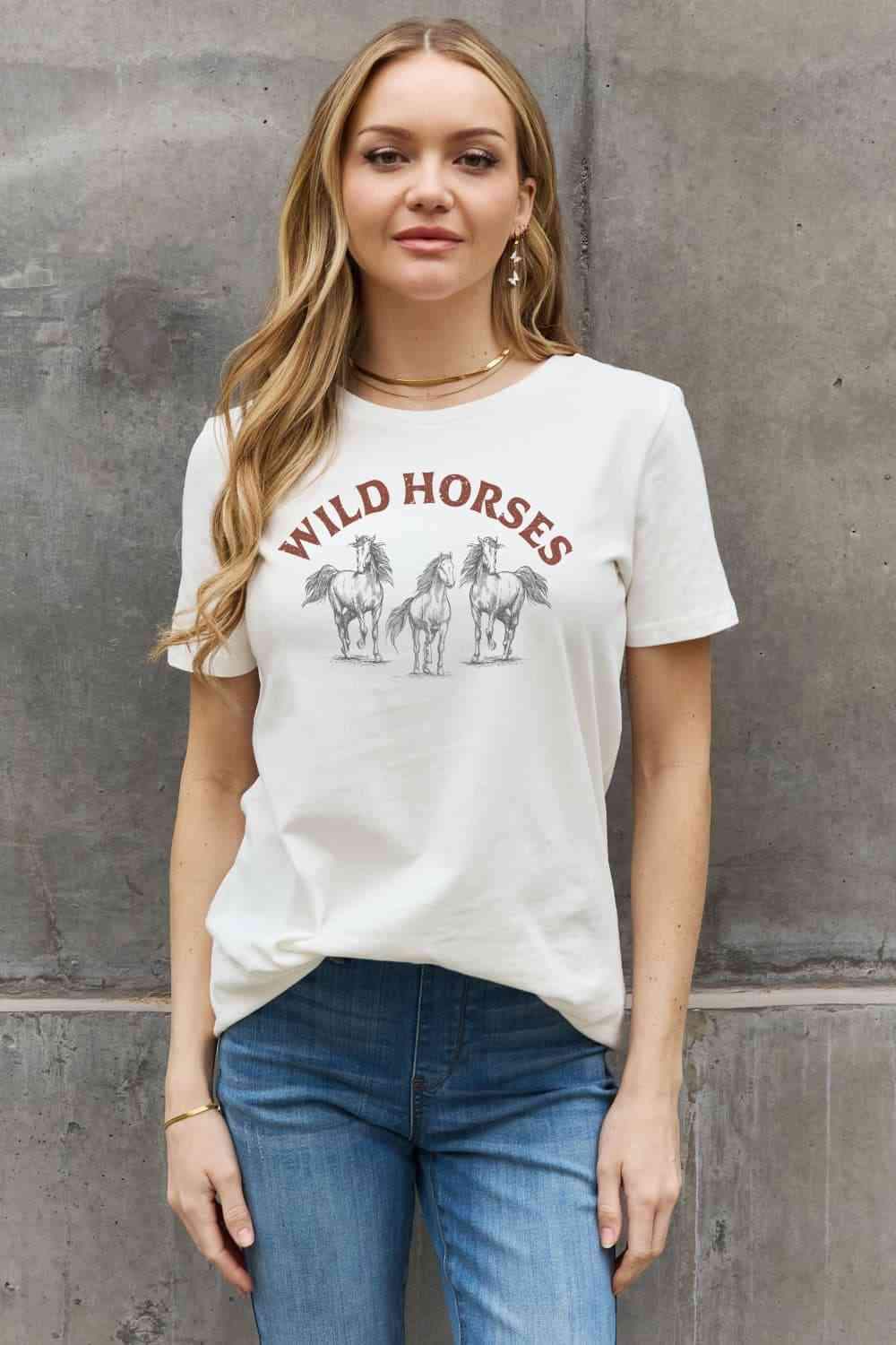 Simply Love WILD HORSES Graphic Cotton T-Shirt - Tophatter Daily Deals