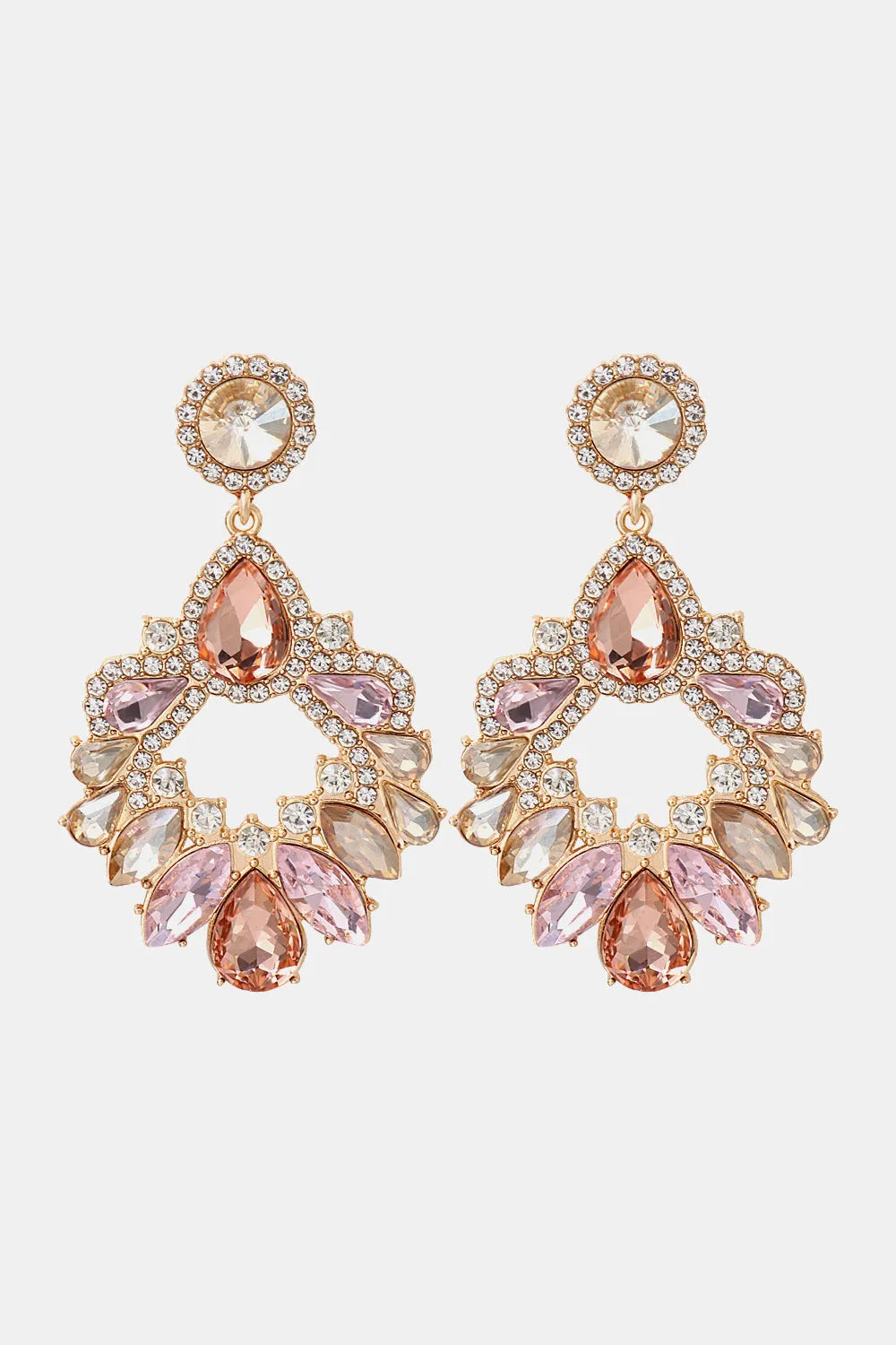 Zinc Alloy Frame Glass Stone Dangle Earrings Peach One Size Earrings - Tophatter Daily Deals