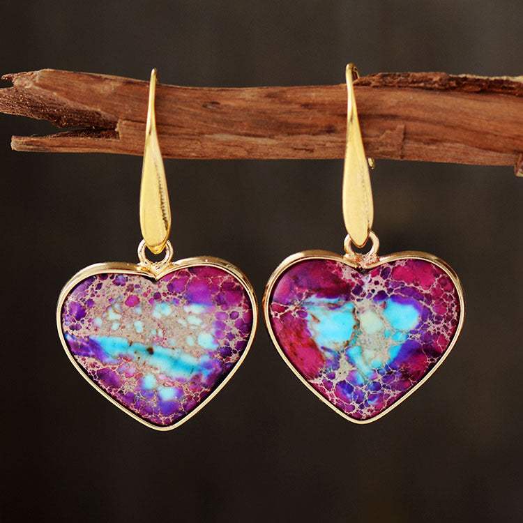 Natural Stone Heart Drop Earrings Magenta One Size Earrings - Tophatter Daily Deals