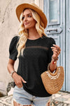 Openwork Round Neck Short Sleeve T-Shirt Black Women's T-Shirts - Tophatter Daily Deals