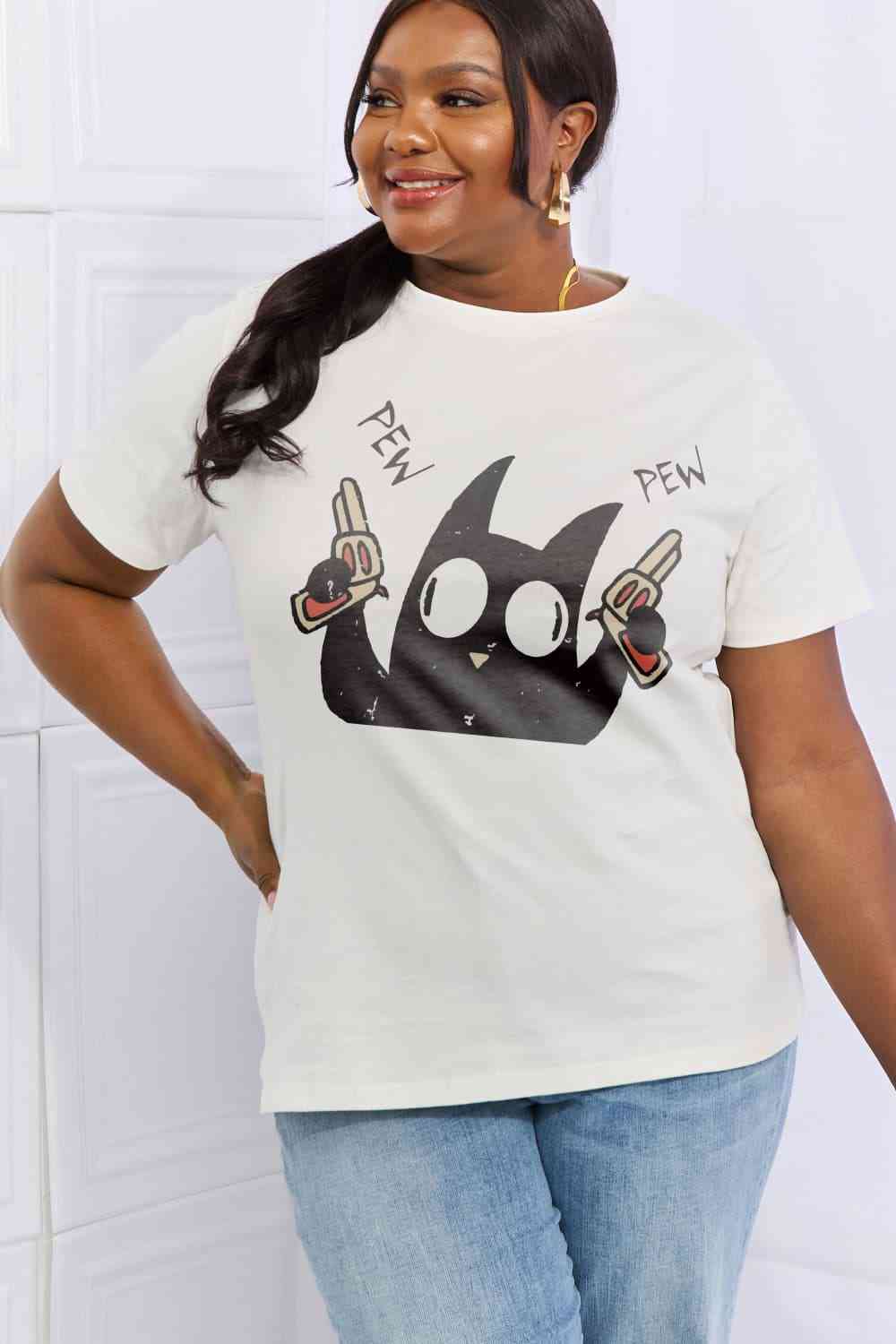 Simply Love Full Size PEW PEW Graphic Cotton Tee Women's T-Shirts - Tophatter Daily Deals