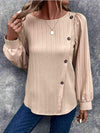 Buttoned Ribbed Puff Sleeve Top Blouses - Tophatter Daily Deals