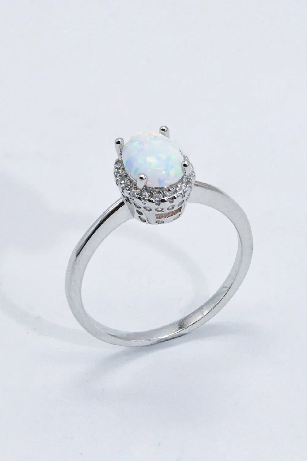 925 Sterling Silver 4-Prong Opal Ring Opal - Tophatter Daily Deals