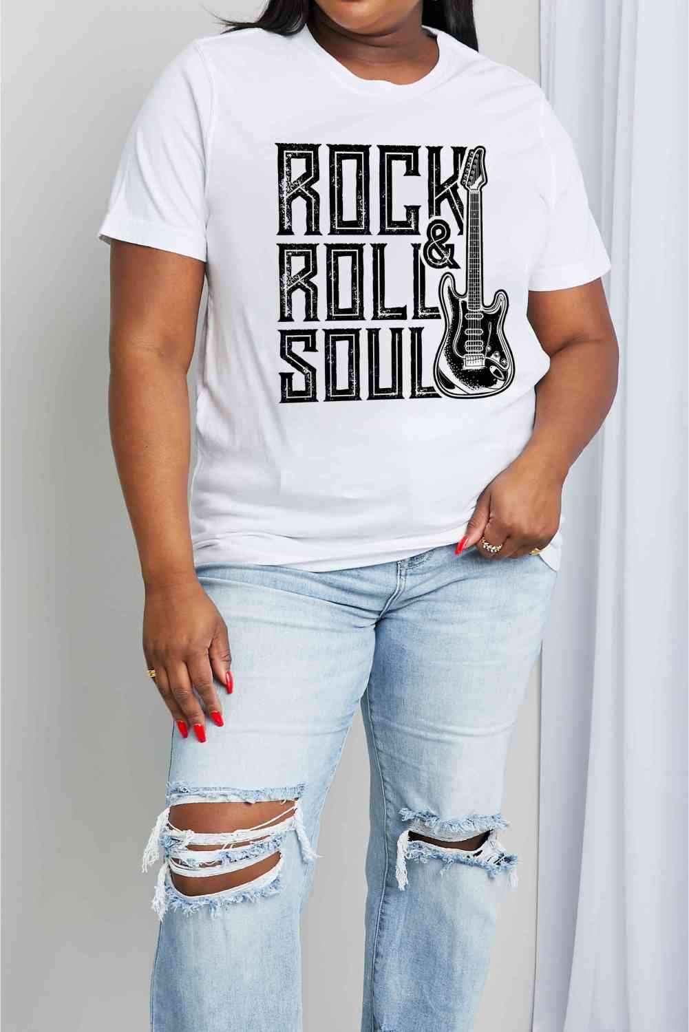 Simply Love Full Size ROCK & ROLL SOUL Graphic Cotton T-Shirt Women's T-Shirts - Tophatter Daily Deals