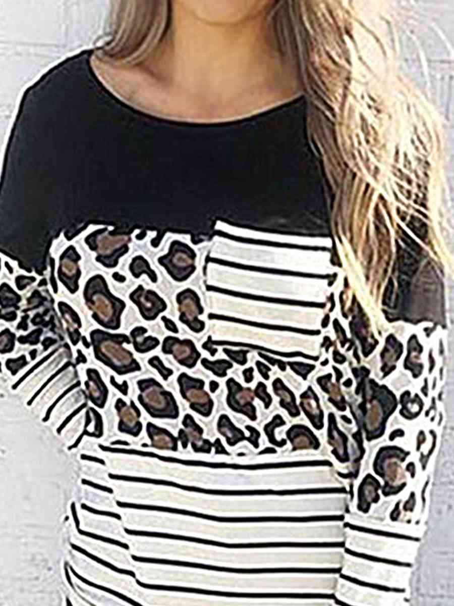 Leopard Striped Long Sleeve T-Shirt Women's T-Shirts - Tophatter Daily Deals