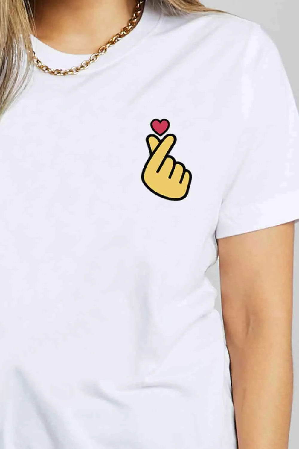 Simply Love Finger Heart Emoji Graphic Cotton T-Shirt Women's T-Shirts - Tophatter Daily Deals