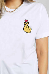 Simply Love Finger Heart Emoji Graphic Cotton T-Shirt Women's T-Shirts - Tophatter Daily Deals