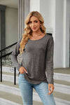 Round Neck Long Sleeve T-Shirt Charcoal Women's T-Shirts - Tophatter Daily Deals