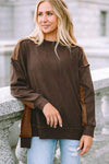 Ribbed Exposed Seam Dropped Shoulder Blouse Blouses - Tophatter Daily Deals