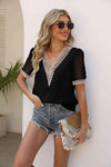 Contrast V-Neck Swiss Dot Top Blouses - Tophatter Daily Deals