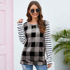 Plaid Striped Round Neck Long Sleeve T-Shirt Heather Gray Women's T-Shirts - Tophatter Daily Deals