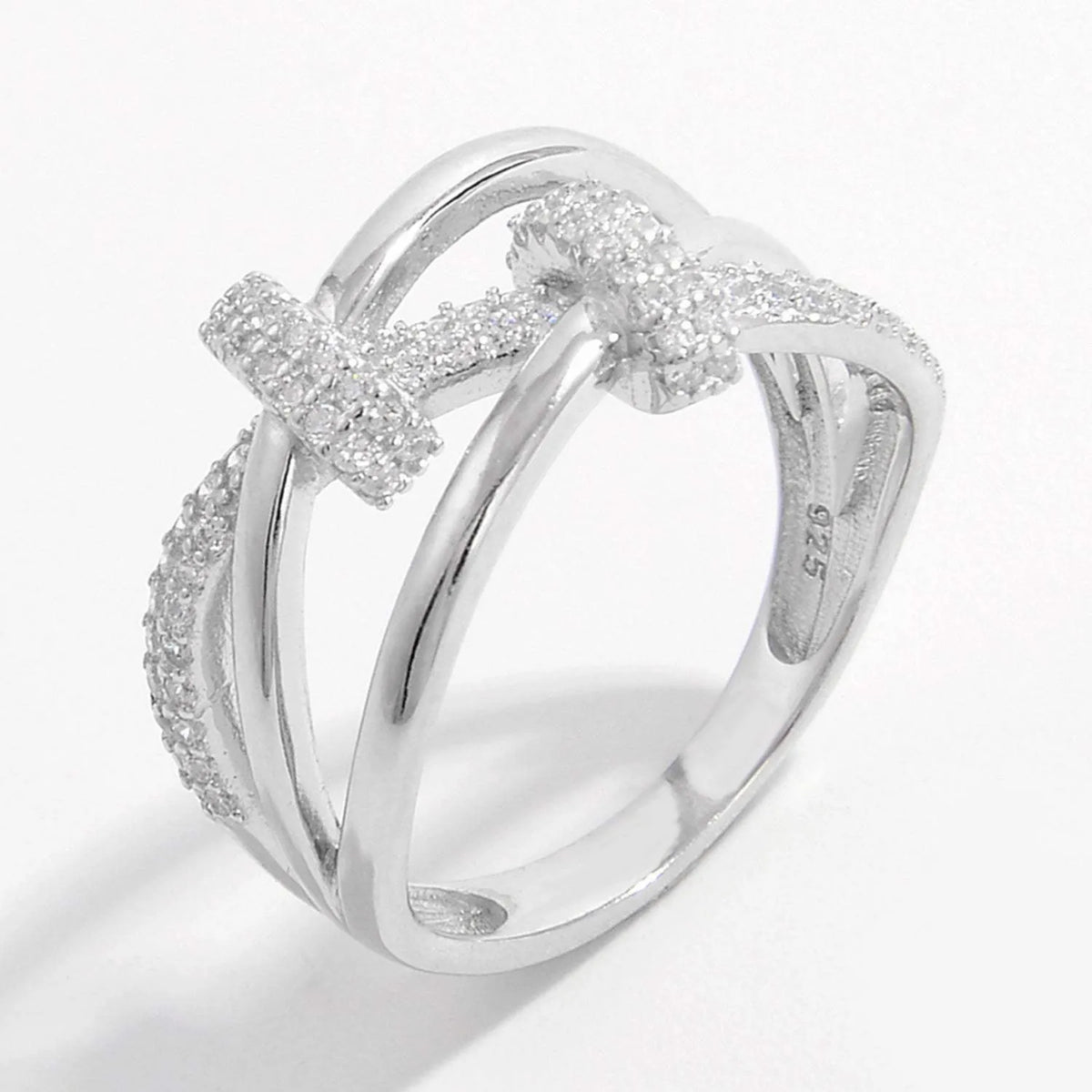 Inlaid Zircon 925 Sterling Silver Crisscross Ring Rings - Tophatter Daily Deals