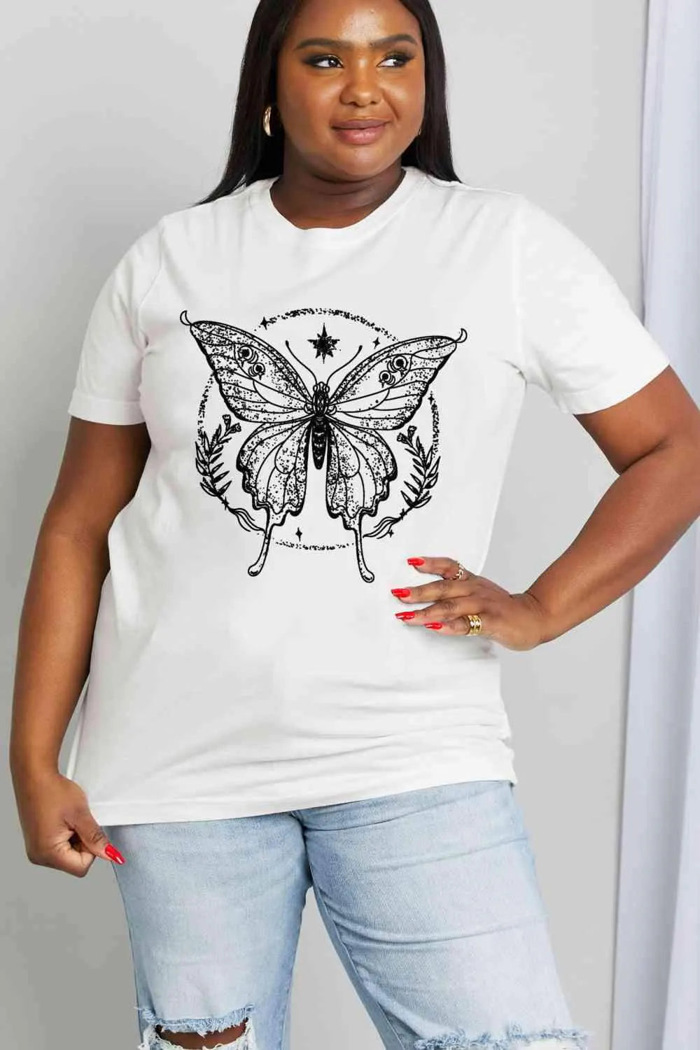 Simply Love Simply Love Full Size Butterfly Graphic Cotton Tee Women's T-Shirts - Tophatter Daily Deals