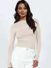 Backless Round Neck Long Sleeve Blouse Beige Blouses - Tophatter Daily Deals