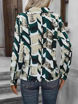 Johnny Collar Printed Long Sleeve Blouse Blouses - Tophatter Daily Deals
