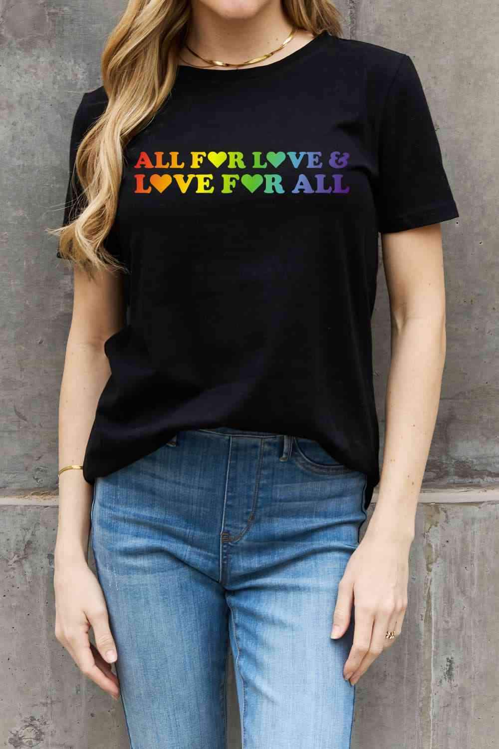 Simply Love Full Size ALL FOR LOVE & LOVE FOR ALL Graphic Cotton Tee Women's T-Shirts - Tophatter Daily Deals