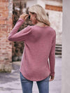 Double Take Pleated Detail Curved Hem Long Sleeve Top Blouses - Tophatter Daily Deals