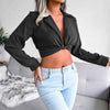 Knot Detail Collared Cropped Top Blouses - Tophatter Daily Deals