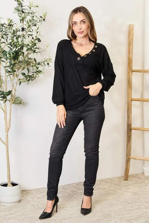 Zenana Buttoned Long Sleeve Blouse Blouses - Tophatter Daily Deals