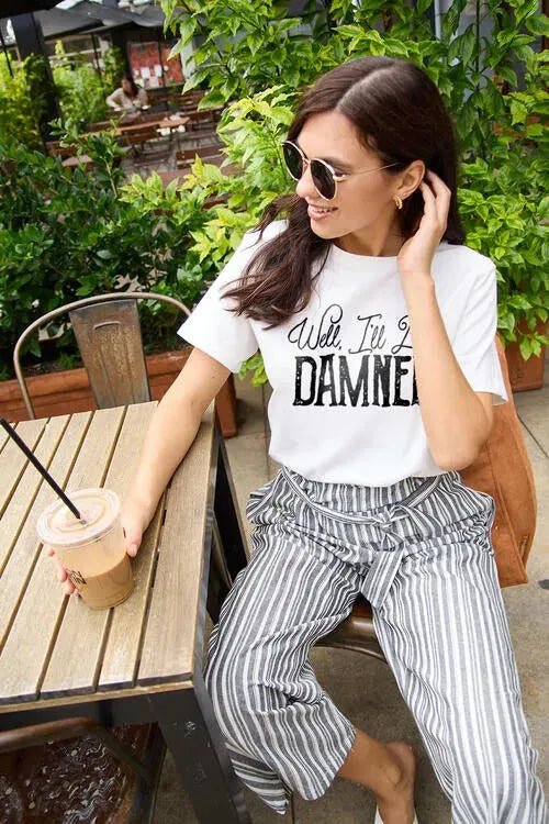 Simply Love Full Size Letter Graphic Short Sleeve T-Shirt White Women's T-Shirts - Tophatter Daily Deals