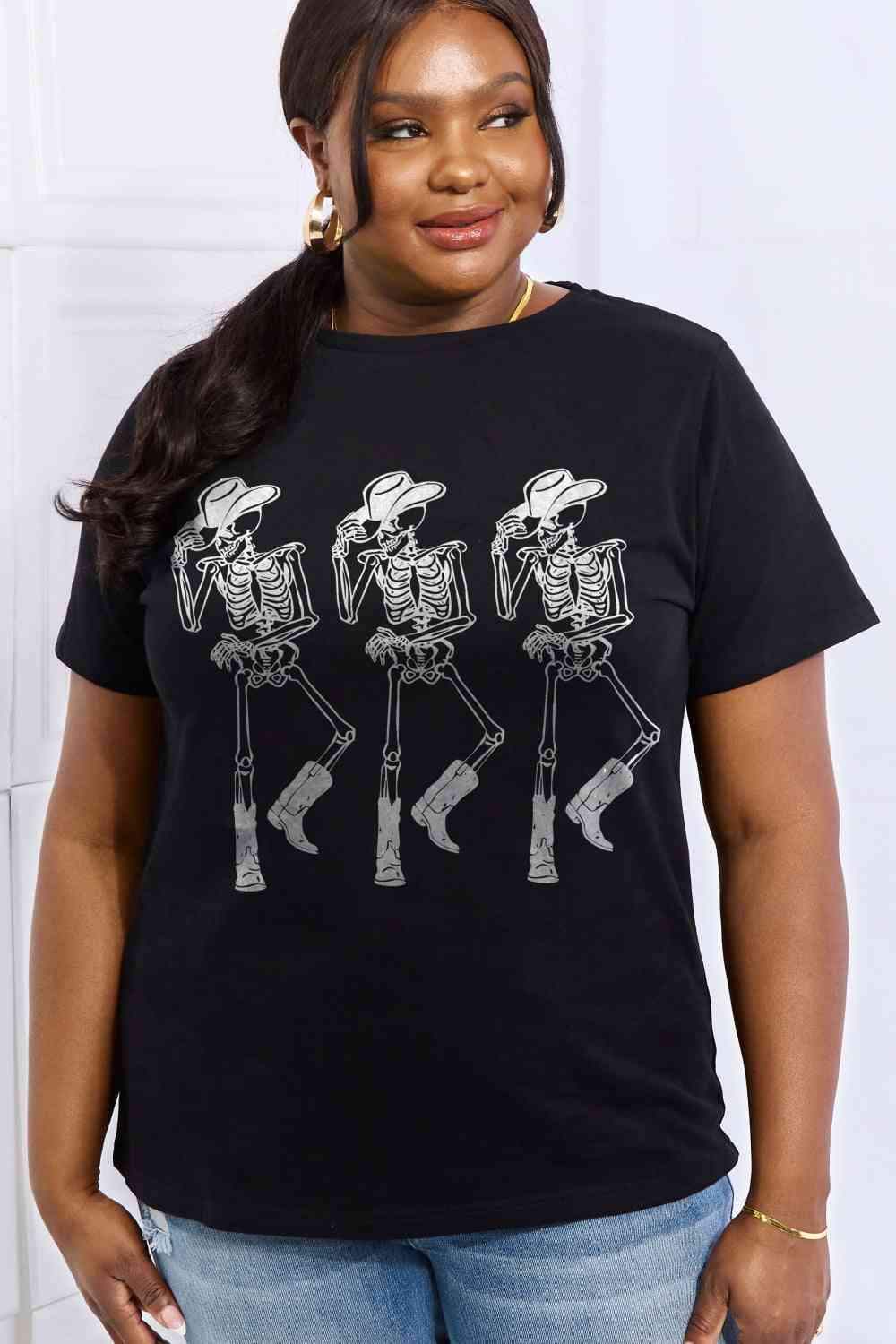 Simply Love Full Size Triple Skeletons Graphic Cotton Tee Women's T-Shirts - Tophatter Daily Deals