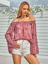 Applique Flounce Sleeve Off-Shoulder Blouse Light Mauve Blouses - Tophatter Daily Deals