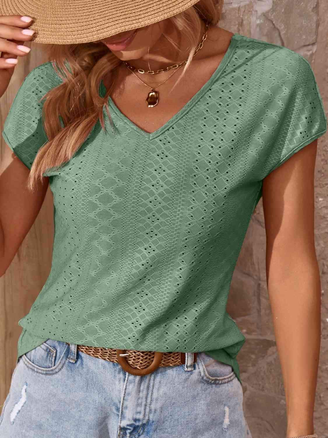 Twisted Open Back Eyelet Top Blouses - Tophatter Daily Deals