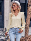 V-Neck Puff Sleeve Blouse Blouses - Tophatter Daily Deals