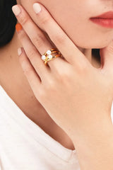 18K Gold-Plated Three Pearl Ring Rings - Tophatter Daily Deals