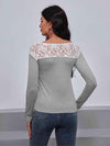 Lace Trim Long Sleeve Round Neck Tee Women's T-Shirts - Tophatter Daily Deals