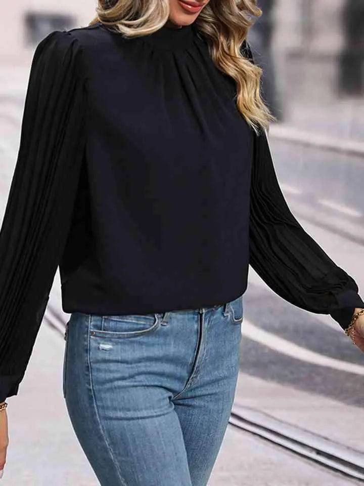 Round Neck Puff Sleeve Blouse Blouses - Tophatter Daily Deals