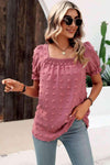 Swiss Dot Puff Sleeve Square Neck Blouse Moonlit Mauve Blouses - Tophatter Daily Deals