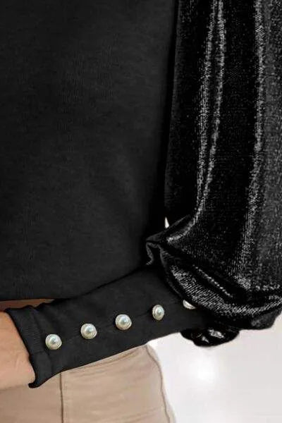 Buttoned Cuffs Shiny Puff Sleeves Top Blouses - Tophatter Daily Deals