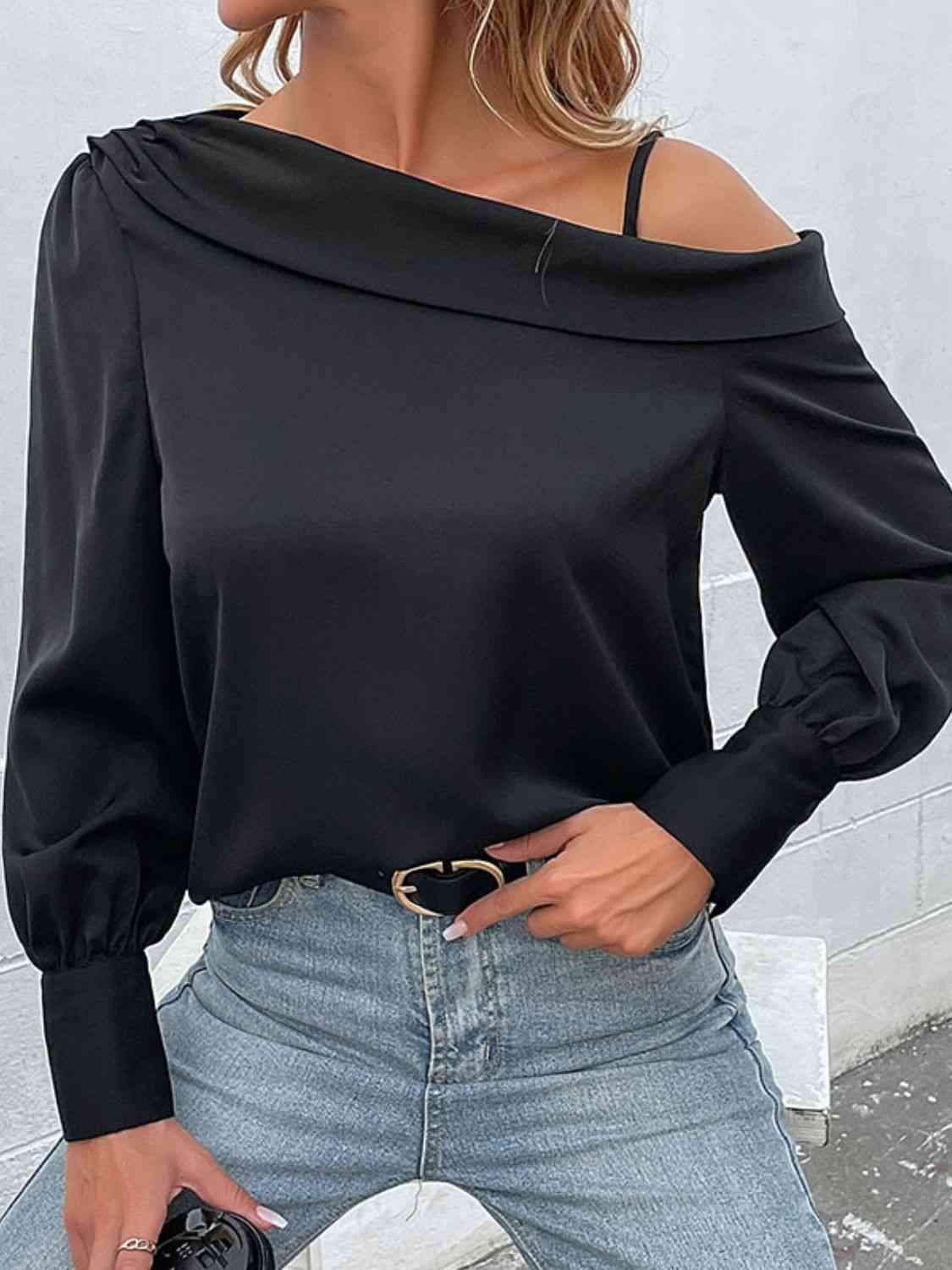 Cold-Shoulder Long Sleeve Top Blouses - Tophatter Daily Deals