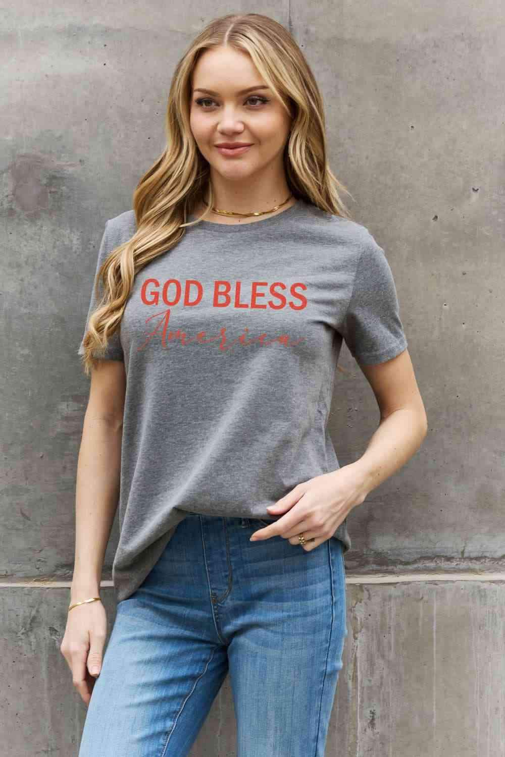 Simply Love GOD BLESS AMERICA Graphic Cotton Tee Women's T-Shirts - Tophatter Daily Deals