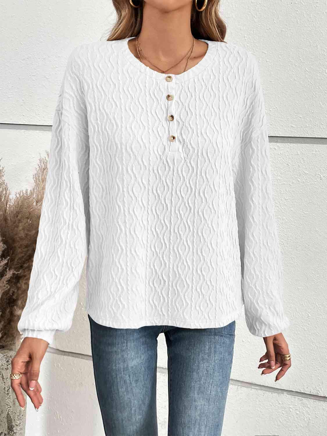 Half Button Long Sleeve Top Blouses - Tophatter Daily Deals