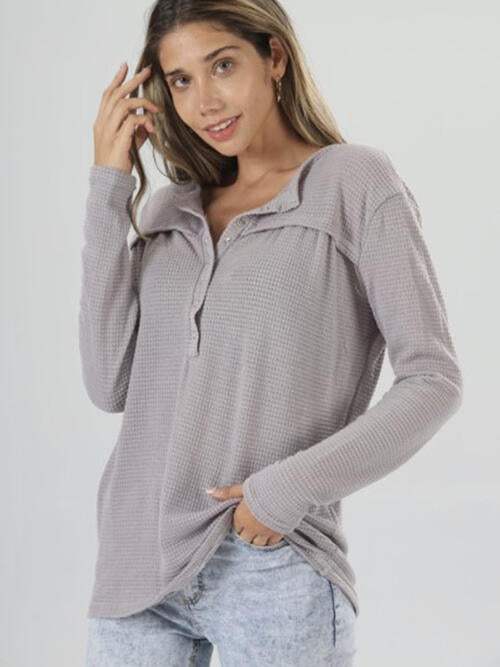 Half Button Long Sleeve T-Shirt Women's T-Shirts - Tophatter Daily Deals